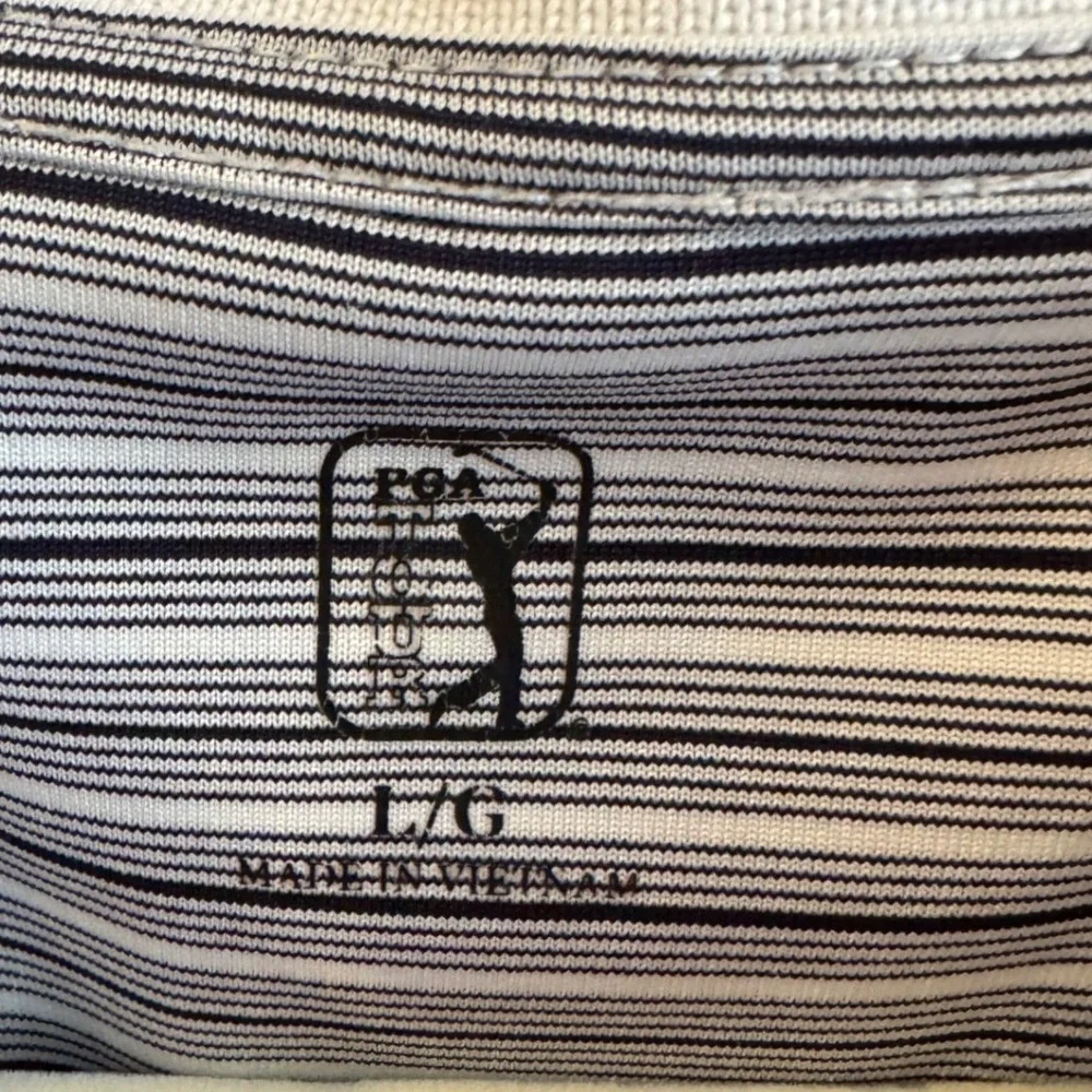 PGA Tour Mens L‎ G Striped Golf Polo Shirt Short Sleeve White Collar